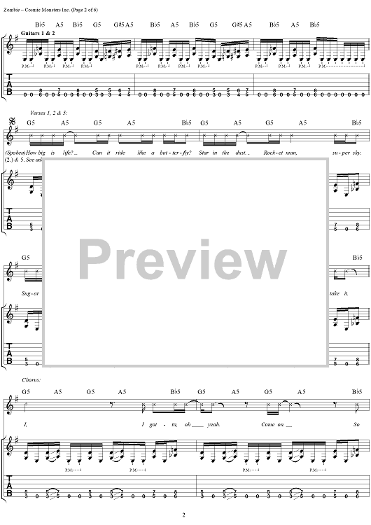 monsters tab Cosmic Monsters Inc." Sheet Music by White Zombie for Guitar Tab/Vocal