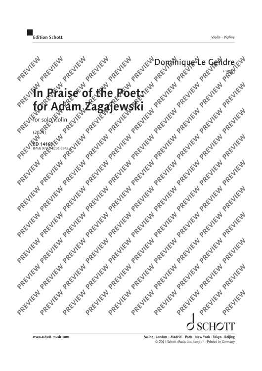 In Praise of the Poet: for Adam Zagajewski - Score