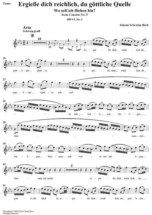 "Ergiesse dich reichlich, du göttliche Quelle", Aria, No. 3 from Cantata No. 5: "Wo soll ich fliehen hin?" - Tenor