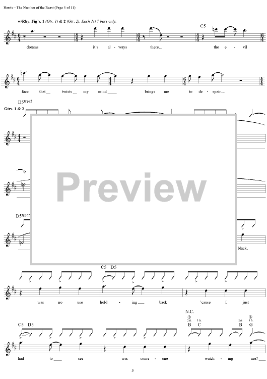 アイアン・メイデン The Number of The Beast ギター楽譜 Iron Maiden - The Number Of The Beast Sheet Music and Tab for