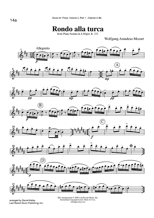 Rondo alla turca - from Piano Sonata in A Major, K. 331 - Part 1 Clarinet in Bb