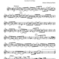 Overture - from Suite #3 in D Major - Part 2 Flute, Oboe or Violin