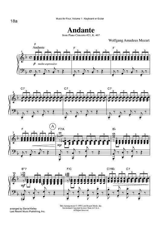 Andante - from Piano Concerto #21, K. 467 - Keyboard or Guitar