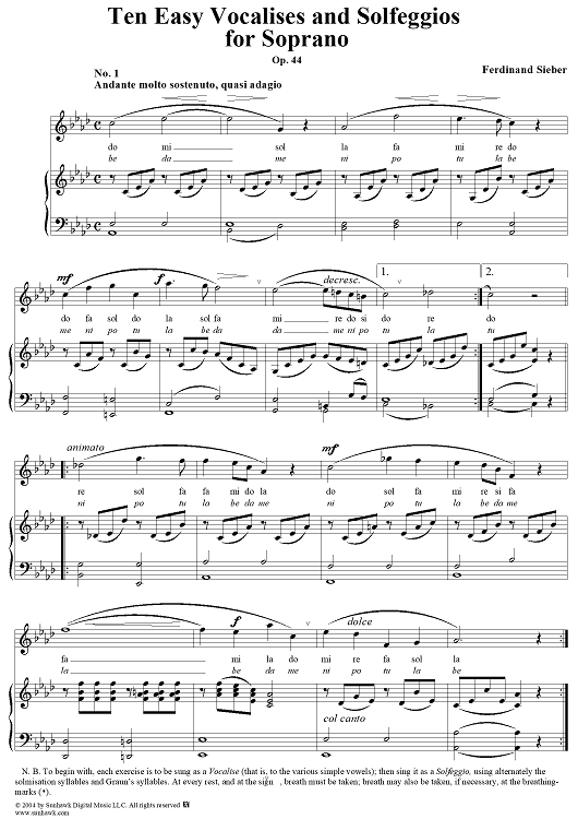 Ten Easy Vocalises and Solfeggios for Soprano, Op. 44