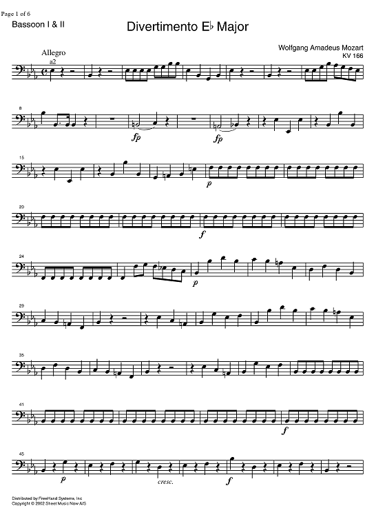Divertimento No. 3 Eb Major KV166 - Bassoons