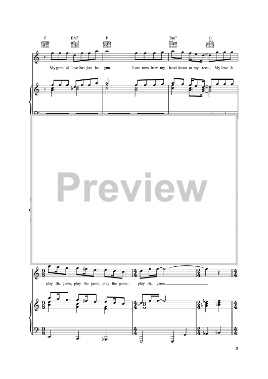 Play The Game (Piano, Vocal & Guitar Chords (Right-Hand Melody)) for Voice  + keyboard - Sheet Music to Print