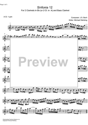 Three Part Sinfonia No.12 BWV 798 A Major - A Clarinet 1