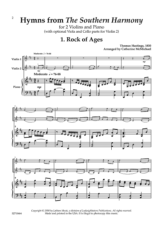 Hymns from "The Southern Harmony" for 2 Violins and Piano - Piano