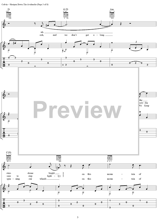Shotgun Down The Avalanche" Sheet Music by Shawn Colvin for Easy Guitar