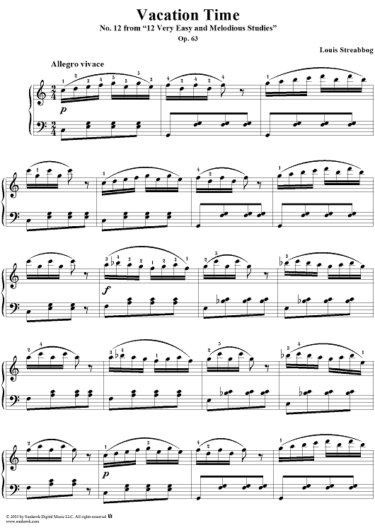 Vacation Time, Op. 63, No. 12, from "Twelve Very Easy and Melodious Studies"