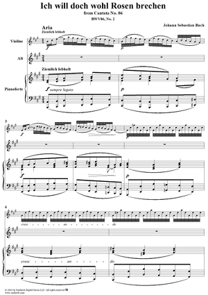 "Ich will doch wohl Rosen brechen", Aria, No. 2 from Cantata No. 86: "Wahrlich, wahrlich, ich sage euch" - Piano Score