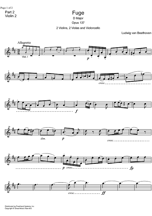 Fugue D Major Op.137 - Violin 2