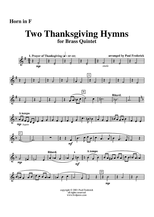 Two Thanksgiving Hymns - Horn in F