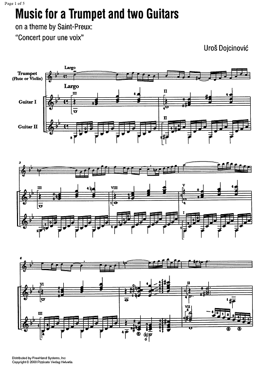Music for a Trumpet and two Guitars on a theme by Saint-Preux - Score