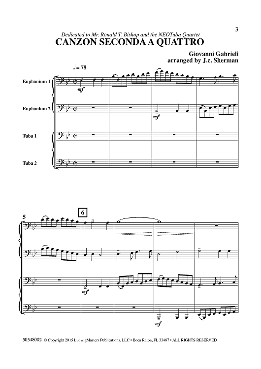 Canzon Seconda a Quattro for Tuba/Euphonium Quartet - Score