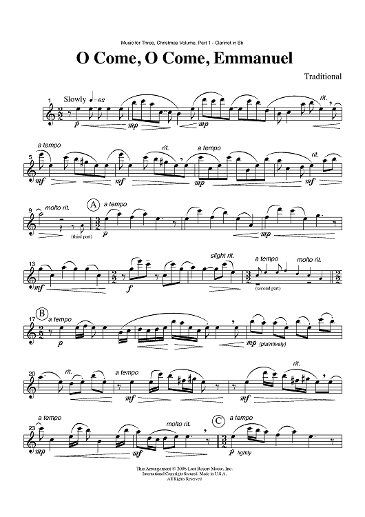O Come, O Come, Emmanuel - Part 1 Clarinet in Bb