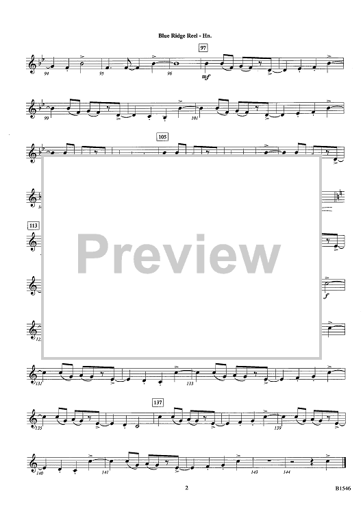 Blue Ridge Reel - F Horn" Sheet Music for Concert Band - Sheet Music  Now