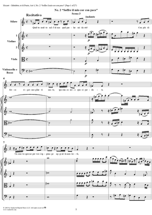 "Soffre il mio cor con pace", No. 2 from "Mitridate, rè di Ponto", Act 1, K74a (K87) - Full Score