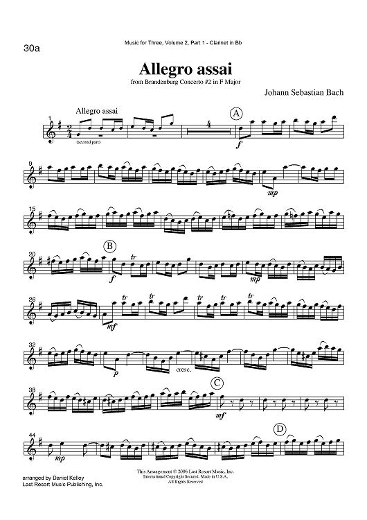 Allegro assai - from Brandenburg Concerto #2 in F Major - Part 1 Clarinet in Bb