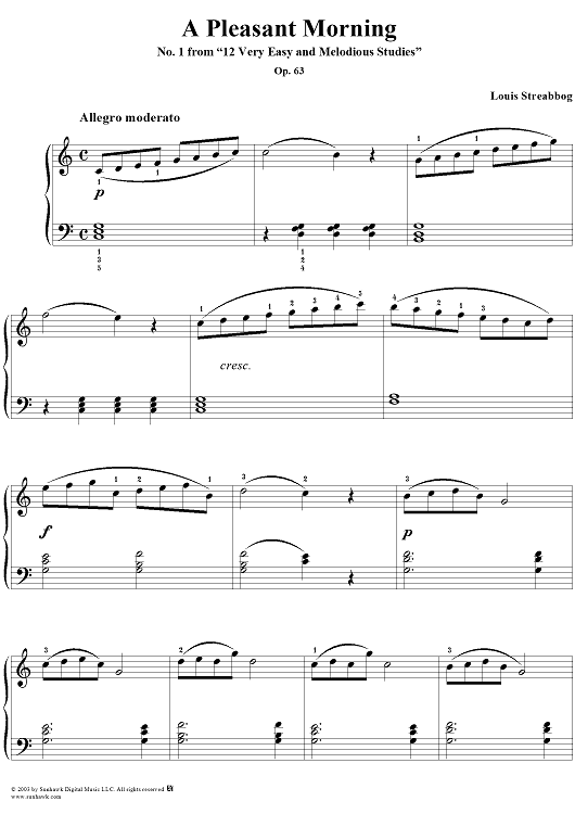 A Pleasant Morning, Op. 63, No. 1, from "Twelve Very Easy and Melodious Studies"