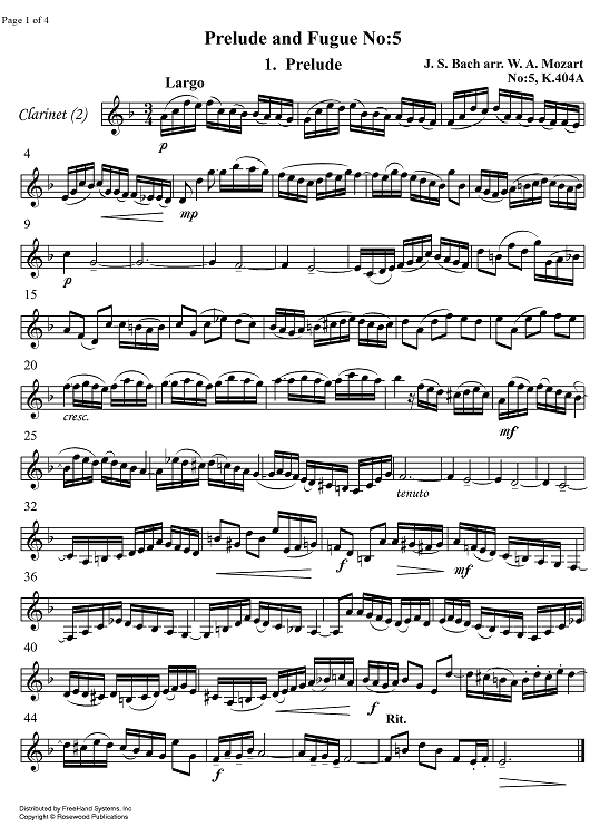Prelude and Fugue No. 5 KV404A - Clarinet 2