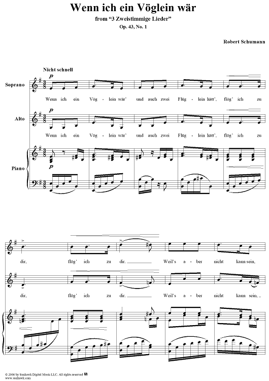 Wenn ich ein Vöglein wär, Op. 43, No. 1