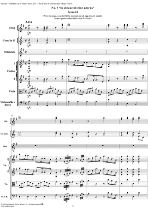 "Se di lauri il crine adorno", No. 7 from "Mitridate, rè di Ponto", Act 1, K74a (K87) - Full Score