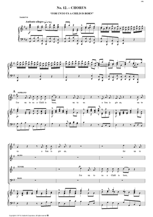 Messiah, no. 12: For unto us a Child is born - Piano Score
