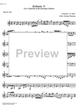 Three Part Sinfonia No.11 BWV 797 g minor - Bass Clarinet