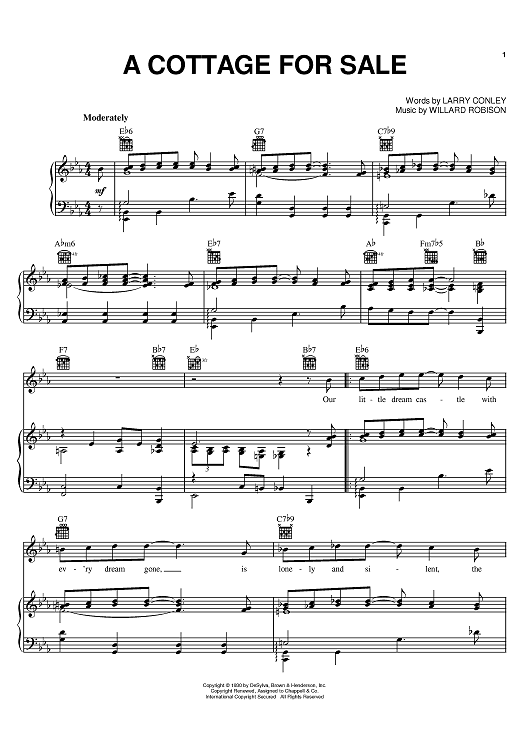 A Cottage For Sale" Sheet Music by Mel Torme; Billy Eckstine for Piano