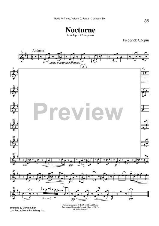Nocturne - from Op. 9 #2 for piano - Part 2 Clarinet in Bb