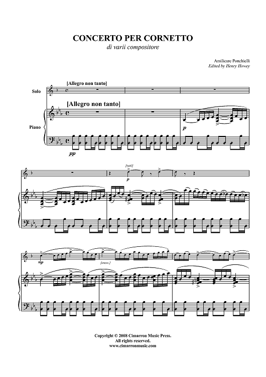 Concerto per Cornetto Op. 198, Partitura N. 184 - Piano Score