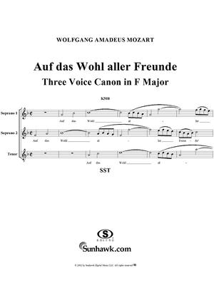 Auf das Wohl aller Freunde, three voice canon in F Major, K508