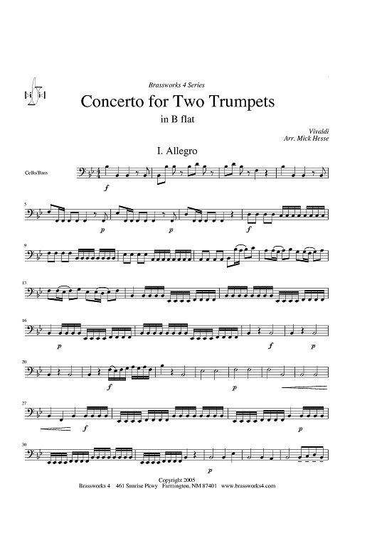 Concerto for Two Trumpets in Bb - Cello/Bass