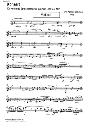 Konzert for horn and string orchestra op.107 [set of parts] - Violin 1