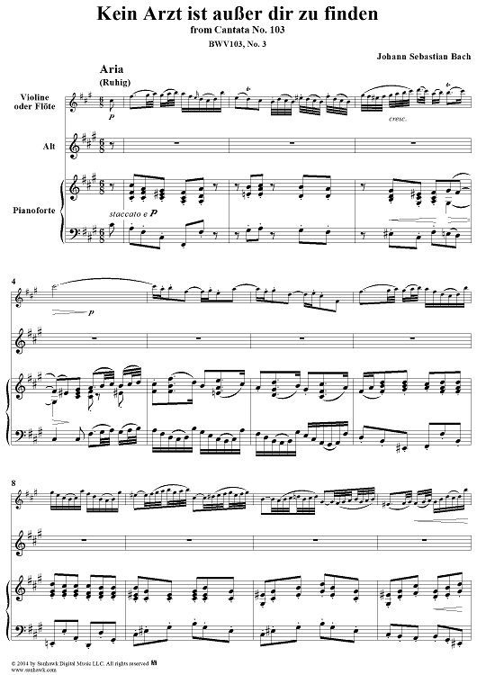 "Kein Arzt ist ausser dir zu finden", Aria, No. 3 from Cantata No. 103: "Ihr werdet weinen und heulen" - Piano Score
