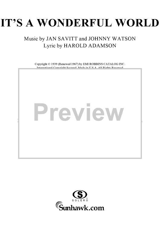 It's a Wonderful World" Sheet Music for Piano/Vocal/Chords Sheet