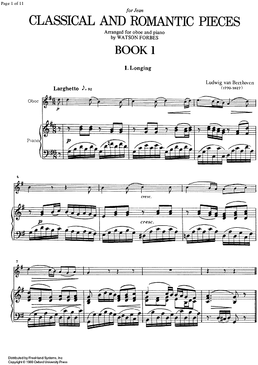 Classical and Romantic Pieces Book 1 - No. 1 - 8 - Score