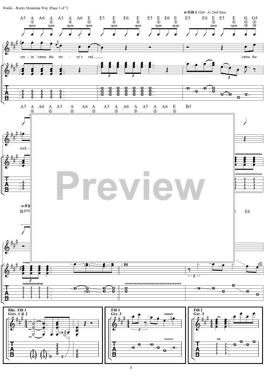 Rocky Mountain Way" Sheet Music by Joe Walsh for Guitar Tab/Vocal