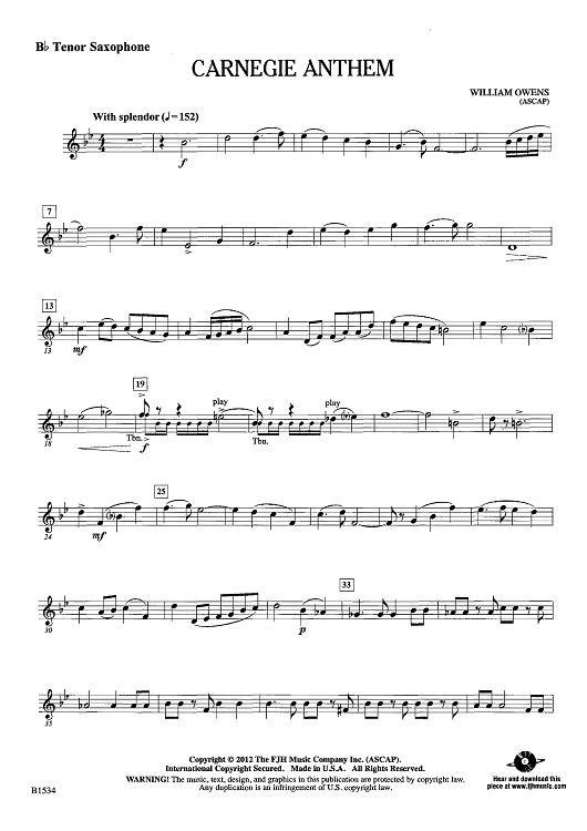 Carnegie Anthem - Bb Tenor Sax