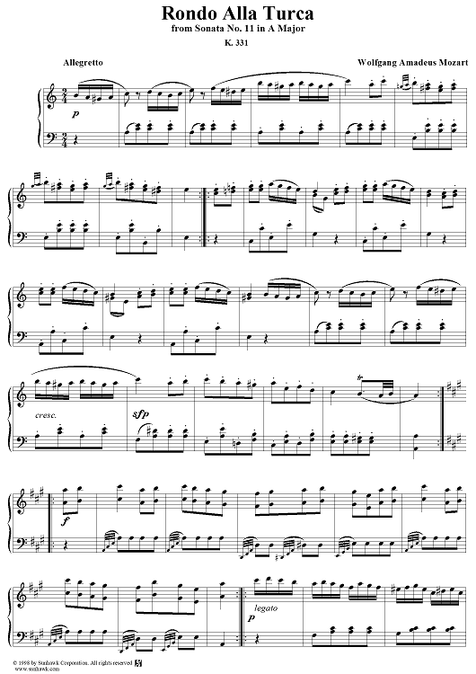Rondo Alla Turca, from Sonata A Major KV331