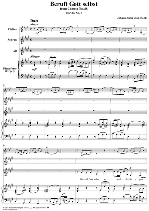 "Beruft Gott selbst", Duet, No. 5 from Cantata No. 88: "Siehe, ich will viel Fischer aussenden" - Piano Score