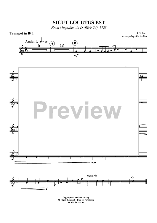 Sicut Locutus Est -From Magnificat in D (BWV 24), 1723 - Trumpet 1 in Bb