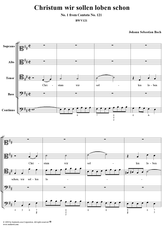 Christum, wir sollen loben schon - No. 1 from Cantata No. 121 - BWV121