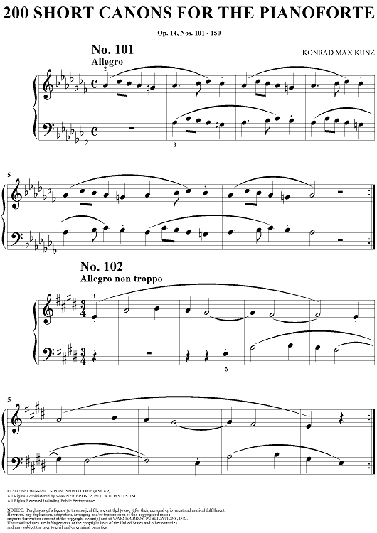 Two Hundred Short Two-Part Canons, Op. 14, Nos. 101 - 150
