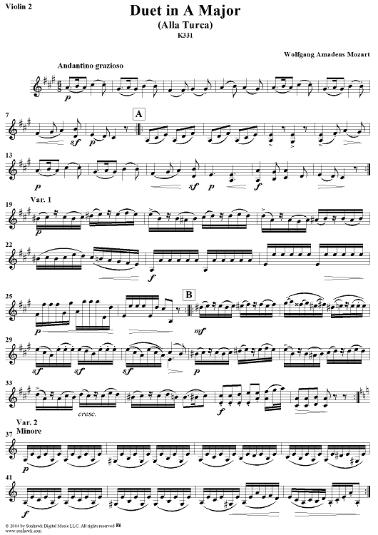 Duet in A Major, K331 - Violin 2