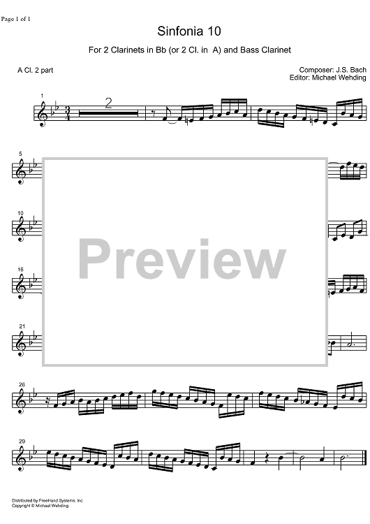 Three Part Sinfonia No.10 BWV 796 G Major - A Clarinet 2