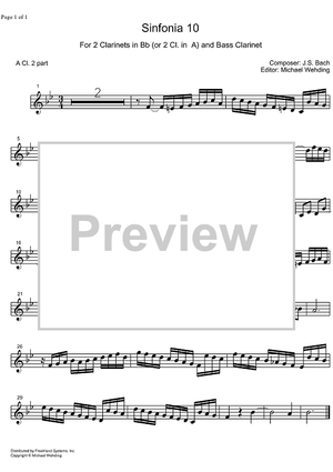 Three Part Sinfonia No.10 BWV 796 G Major - A Clarinet 2