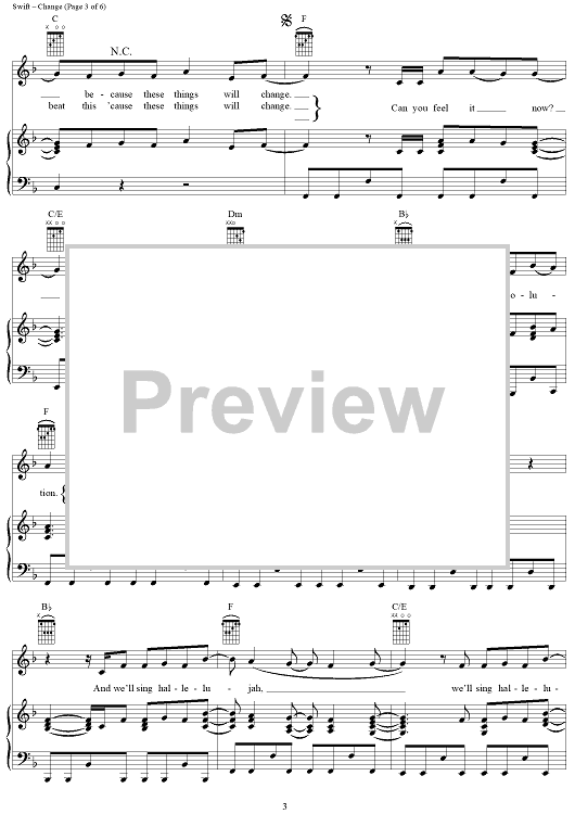 Change" Sheet Music by Taylor Swift for Piano/Vocal/Chords Sheet