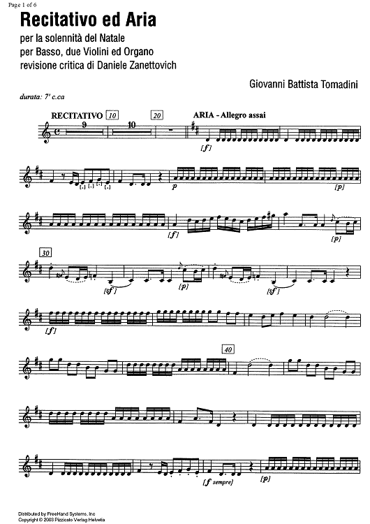 Recitativo ed Aria per la solennità del Natale (Christmas aria) - Violin 2